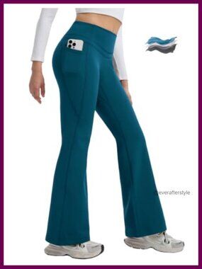 Fleece Lined Flare Yoga Pants with Tummy Control Side Pockets